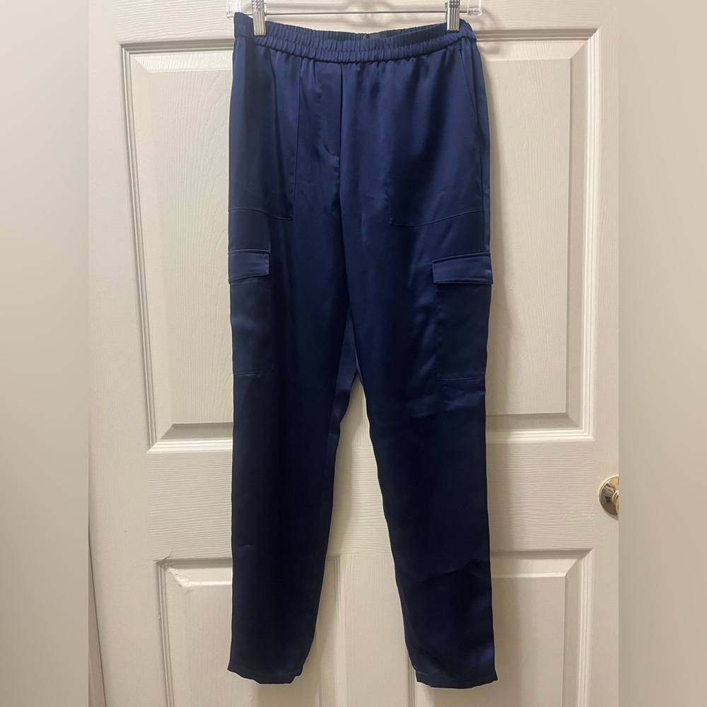 Theory Women’s Navy‎ Satin Sheen Northsound Cargo Pants. Sz 2